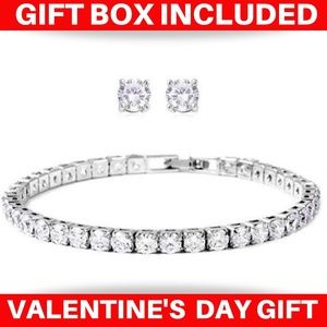 Tennis Bracelet + Solitaire Earring CZ Valentine